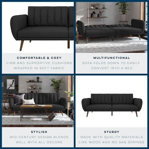 Novogratz Brittany 82 Inch Futon Sofa Bed in Faux Leather, Upholstered Couch Sleeper with Tufted Back, Mid-Century Modern Design, Dark Gray - color: Dark Gray