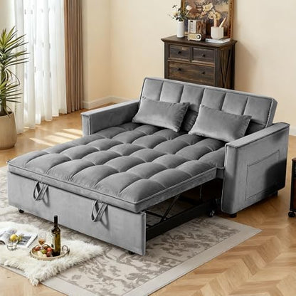 Sleeper Sofa Bed with Adjustable Backrest & Side Pockets, Gray | Adjustable Backrest & Side Pockets,Pull Out Sofa,Comfortable Fabric - color: S-dark Gray-2f