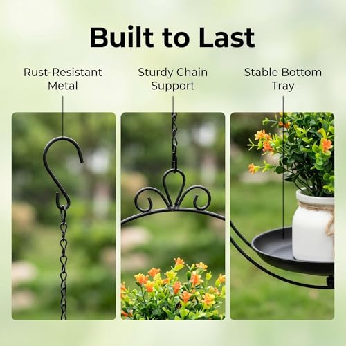 Hanging Planter for Indoor Outdoor Plant, Plant Hanger, Hanging Plant Tray | Metal, Wall Ceiling, Window, Plant Hangers Kit with Trays and Chains for Succulents, Pothos, Herbs, Balcony, Patio - style: hanging planter tray