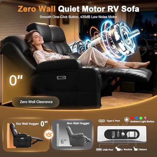 Home Theater Seating, Power Loveseat Recliner Sofa with Massage & Heat | Wall Hugger Reclining Loveseat with USB, RV Couch with LED Lights, Flip Backrest, Cup Holders for Movie Theater, Gaming Room - color: Black, size: 72" - 2 Seats