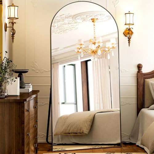 GLSLAND-77x38 Large Arched Full Length Mirror Oversize Floor Mirrors Black | Aluminum Alloy Frame Freestanding Mirror for Leaning Hanging, Frame Full Body Dressing Mirror for Bedroom Living Room - color: Black, size: 77"L x 38"W
