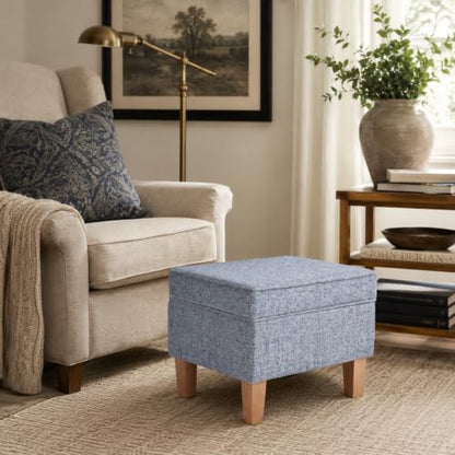 HomePop 22" Medium Rectangular Storage Ottoman - Blue Gray Woven Fabric - color: Blue Gray Woven Fabric