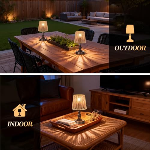 Mini Cordless LED Table Lamp, 5200mAh Rechargeable Battery Operated Lamp, 3-Level Brightness, Touch Dimmable Desk Lamp, Bedside Night Light with Rattan Shade, Oil Rubbed Bronze - color: Oil-Rubbed Bronze