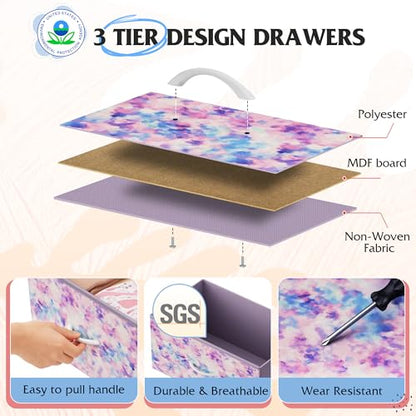 WLIVE Tall Dresser for Bedroom, 5 Drawer Dresser, Tie-Dye | 5 vertical fabric drawers, Tall vertical design, Bedroom or closet use, Dresser for small spaces, Chest of drawers - color: Tie-dye Purple Print