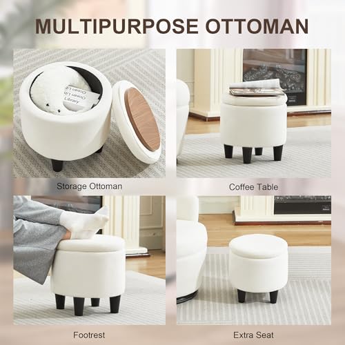LOULENS Swivel Accent Chair with Storage Ottoman, Small Reading Chair, Beige - color: Beige
