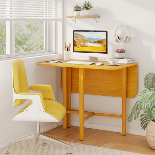 Giantex 36" Folding Dining Table for 2-4, Extendable Drop Leaf Kitchen Table with Solid Rubber Wood Frame, Space-Saving Dinner Table for Small Space, Living Dining Room, Dinette, Natural - color: Natural