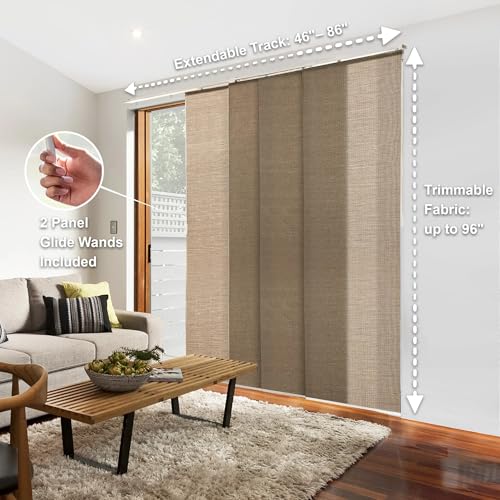 CHICOLOGY Panel Track Blinds, Brown Weave, 86"x96", Cordless, Sliding Door | 4 Fabric Panels, Fits 46–86″ Wide, Wall/Ceiling Mount, Room Divider Ready, Height Trimmable, Child & Pet Safe - color: Woven Truffle