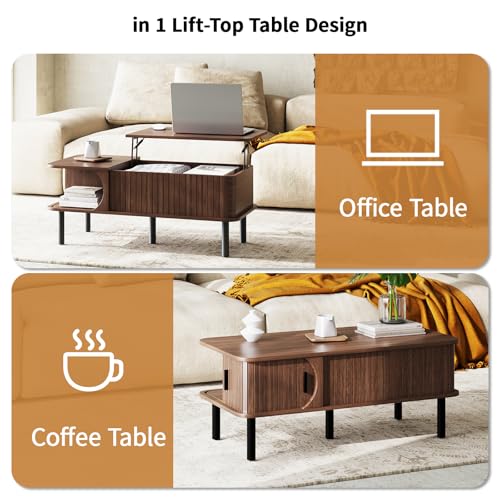Lift Top Coffee Table,Wooden Rectangle Coffee Table with Hidden Storage Space,Metal Handles,Metal Legs,Mid Century Modern Style,Suitable for Living Room,Office,Apartment. (A-Lift Coffee Table-Walnut) - color: A-lift Coffee Table-walnut