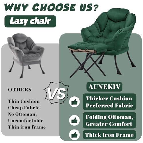Lazy Chair with Ottoman, Comfy Reading Chair, Emerald Green | Cushioned Seat with Foldable Ottoman and Side Pocket, Lounge Chair for Bedroom, Living Room, Dorm and Small Spaces - color: Emerald Green
