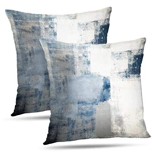 Grey Blue Abstract Art Artwork Pillow Cover, Gallery Modern Decorative Throw Pillows Cushion Cover for Bedroom Sofa Living Room 16 x 16 Inch Set of 2 - color: Grey Blue, size: 16" x 16" (Pack of 2)