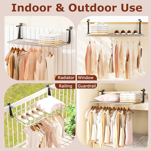Tangkula Portable Clothes Drying Rack for Indoor & Outdoor Use(Large) | 1.2”-5.1” Adjustable Hook Length for Window sills Radiators Handrails & Guardrails | 2” Hanging Space | Robust Aluminum Frame - size: Large