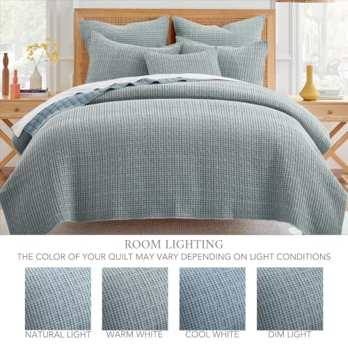 Levtex Home Mills Waffle Twin Bedspread Set (84x104in) with 1 Pillow Sham (26x20in) - Chambray - Cotton Waffle Twin Size Bedspread Set - Lightweight, Soft, Pre-Washed - color: Chambray, size: Twin Bedspread
