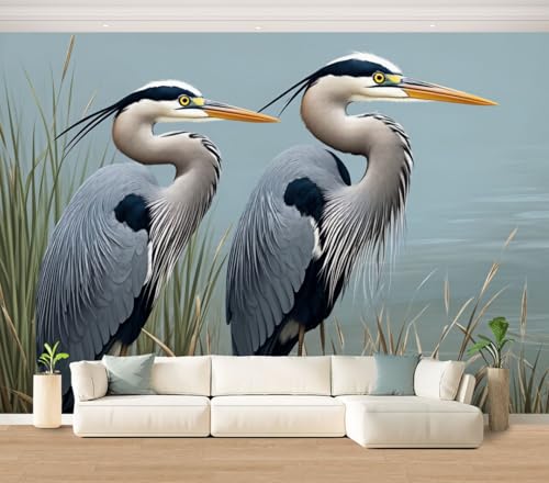 Wall Mural Bird Herons Cranes Watercolor Blue Egrets Vintage Modern Feathers Peel & Stick Wallpaper Removable Self-Adhesive Large Wall Sticker Wall Decor for Bedroom Living Room Nursery 100"x144" - color: Multi2, size: 100"x144"