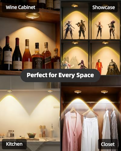 Rechargeable Puck Lights with Remote Control, 1500mAh Battery Operated Tap Lights, Dimmer & Timer Under Cabinet, Wireless LED Stick-On for Closet, Bedroom, Kitchen - Gold 12Pcs - color: Gold