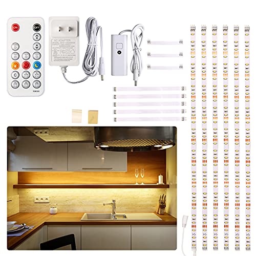 WOBANE Under Cabinet LED Lighting Kit,Dimmable Strip Lights with RF Remote | 6PCS 20inch, 24W Adapter, Hidden 2700K Warm White Set, 1500lm, Timing, Bright, Kitchen, Counter, Shelf, Showcase - color: Warm White, size: 6*20inch