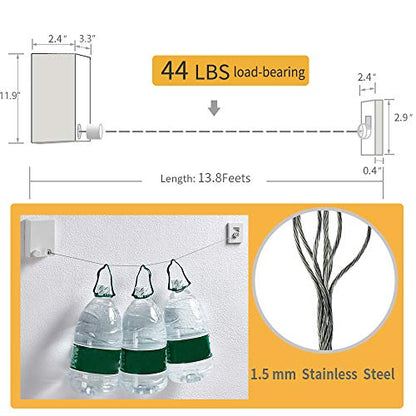 Retractable Clothesline ABS case+Aluminum Dryer with Adjustable Stainless Steel Rope String Hotel Style Heavy Duty, Wall Mounted Method, 13.8 Feets,White - size: Single Rope, style: White