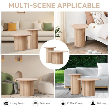 Round Nesting Coffee Table Set of 2 Mid Century Modern Wood Round Coffee Tables with Flexible Small Boho Circle Side Table for Space Saving Living Room Comedor Home Office Bedroom(Natural) - color: 2pcs Natural