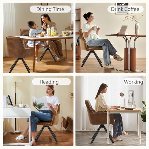 Modern Swivel Dining Chairs Set of 4, Upholstered Dining Room Chairs with Thicken Cushion, 360°Swivel Dining Chairs with Metal Legs for Dining Room, Kitchen, Bedroom, PU, Brown - color: Brown, size: Set of 4