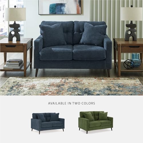 Signature Design by Ashley Loveseat Sofa, Navy Blue, No Assembly, Bixler | Chenille fabric blend, Durable foam cushions, Mid-century modern style, Track arms - color: Blue