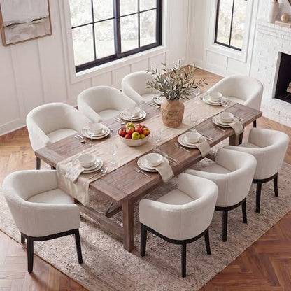 HNY Barrel Dining Chairs Set of 8, Mid Century Modern Upholstered Dining Chairs with Arms, Sherpa Boucle Kitchen & Dining Room Chairs, Solid Wood Frame Accent Chairs for Kitchen, Apartment, White - color: White,black Lges, size: 8 Chairs
