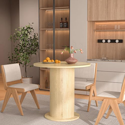 31.5 inch Round Dining Table for 2, Modern Farmhouse Kitchen Table | Small Circle Dining Tables with Wood Strip Base for Kitchen Living Room - color: Natural