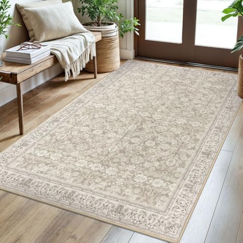 SIILOOM 3x5 Washable Area Rug Non Slip Door Mat Indoor for Entryway Bedside | Cream/Beige/Yellow/White Soft Spill & Stain Resistant Low Pile Carpet for Kitchen Front Backdoor - color: Cream/Beige/Yellow/White/Grey, size: 3' x 5' (Rectangular)