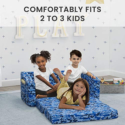 Delta Children Cozee 2-in-1 Sofa, 2-Seater Convertible Toddler Couch Sleeper, Wide 2-in-1 Flip Open Foam Chair for Playroom, Pet-Friendly, Bed Lounger, Comfy Play Sleeping Lounge Chair, Blue Camo - color: Blue Camo