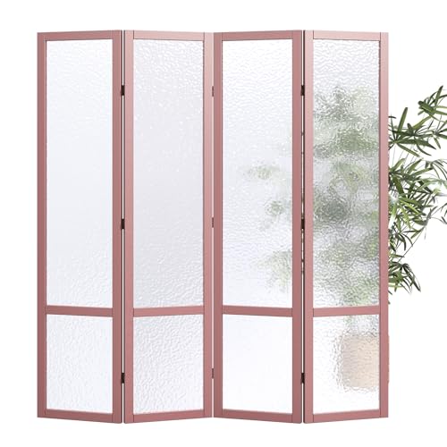 Acrylic Room Divider, 4-Panel Freestanding Partition Screen, Frosted Translucent Privacy Panel - Lightweight Modern Divider for Home Office Studio (Rose Gold, 4 Panels) - color: Rose Gold