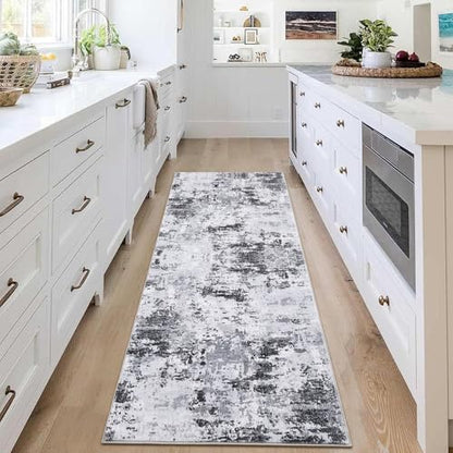 ROYHOME Runner Rug 2x6 Modern Abstract Non Slip Soft Stain Resistant Low Pile Machine Washable Non Shed Rug for Hallway Kitchen Bathroom, Grey | Non Slip Soft Stain Resistant Low Pile Machine Washable Non Shed Rug for Hallway Kitchen Bathroom - color: Gre
