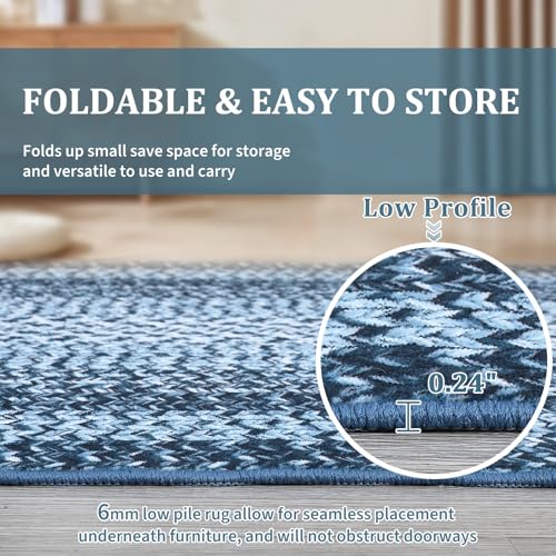 Braided Print Runner Rug 2x8 Machine Washable Hallway Runner Rugs | Entryway Long Throw Carpet Non Slip Kitchen Mat Living Room Rustic Carpet for Bedroom Dining Room, Blue - color: Blue, size: 2' x 8' (Runner)