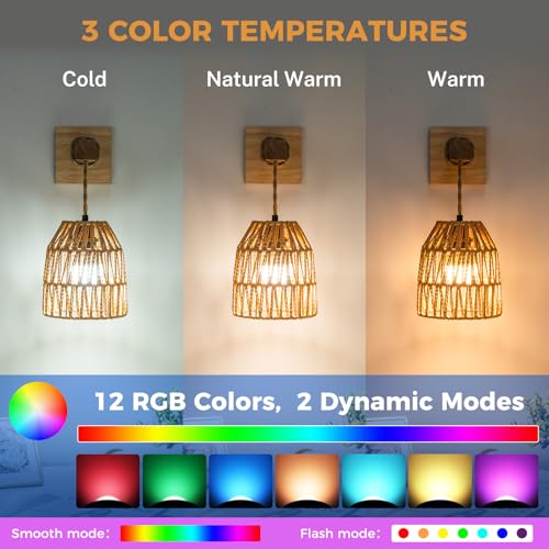 Rattan Wall Sconces Battery Operated, Boho Wall Sconce, Battery Operated Wall Sconce Set of Two, Rechargeable Woven Lantern Wireless Wall Light/Lamp for Bedroom Home Decor