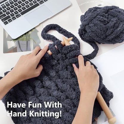 Cozyful Chunky Yarn for Hand Knitting - #10 Chunky Chenille Yarn, Jumbo Big Thick Chunky Yarns for Crocheting, Super Bulky Chunky Knit Blanket Yarns, 8 Skein (22 yds 8 oz Each Skein), Charcoal Grey - color: Charcoal Grey
