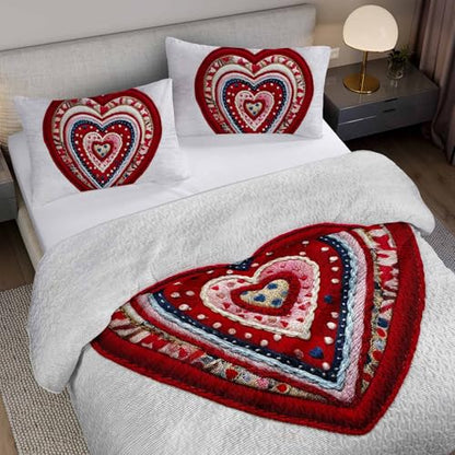 AILONEN Red Knitted Heart Quilt Set Queen Size,Heart Reversible Bedding Sets,Romantic Moment Bedspread Coverlet with 2 Pillowcases,3-Piece,Soft Lightweight Microfiber - color: Love53, size: Queen