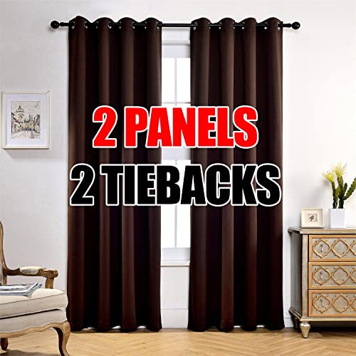 Thermal Insulated Grommet Window Blackout Curtains Panels for Livingroom 1 Pair 52x84 Inch Chocolate, Bonus 2 Tie Backs Included - color: Chocolate, size: 52"W x 84"L (Pack of 2)