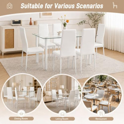 Karl home White Dining Chairs Set of 6, PU Leather & High Back | Kitchen chairs with padded seats & foot cap protection for dining kitchen living room,300lbs capacity,space-saving - color: White, size: Set of 6