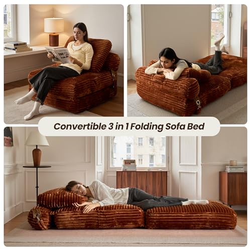 ovios Folding Sofa Bed, Foldable Sleeper Chair Floor Futon, Comfy Portable Convertible Fold Out Lounge Chairs for Living Room Bedroom, Brown - color: Brown
