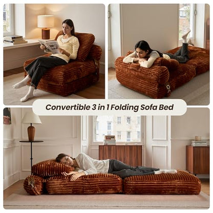 ovios Folding Sofa Bed, Foldable Sleeper Chair Floor Futon, Comfy Portable Convertible Fold Out Lounge Chairs for Living Room Bedroom, Brown - color: Brown