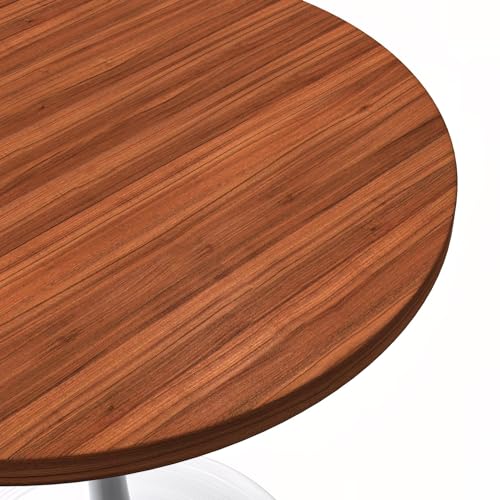 LeisureMod Verve Mid-Century Modern 27 Inch Round Dining Table, MDF Wood Tabletop with White Steel Pedestal Base, Contemporary Kitchen & Dining Room, Small Space Breakfast Table, Cognac Brown - color: Cognac Brown Wood, size: 27 inch Wide