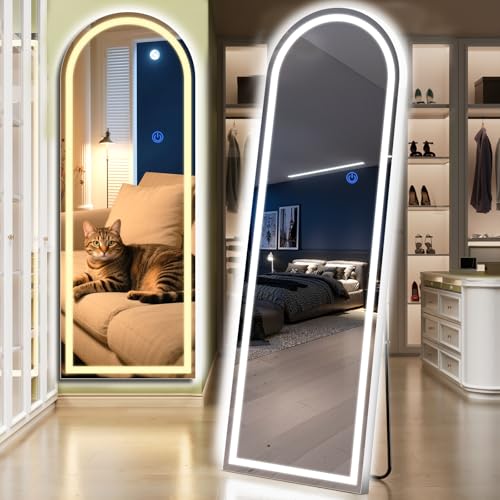 Arch Full Length Standing Mirror with LED Lights, 68"x26" Lighted Mirror with Dimming & 3 Color Lighting, Tall Mirror Full Body for Bedroom, Dressing Room - color: Arched, size: 68"L x 26"W