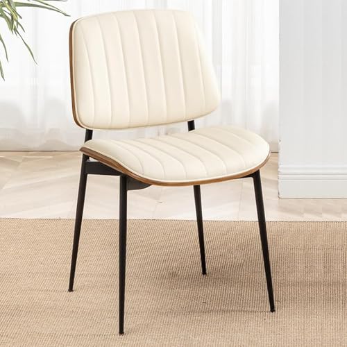 LUNLING Dining Room Chairs Mid Century Modern Retro Beige Faux Leather Chair with Walnut Bentwood Upholstered Seat Metal Legs Kitchen Chairs Adjustable Foot for Kitchen Dining Room,1PCS - color: Beige, size: 1PCS
