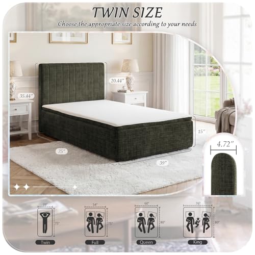 Twin Compression Bed Boneless Bed Frame with Mattress and Headboard - color: Green, size: Twin
