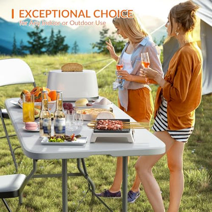 Elevon 6 Feet Heavy Duty Folding Table with Built in Handle & Steel Legs, Fold-in-Half Portable Table for Indoor Outdoor Use - Camping, Picnic, Party, Wedding, Dining, Utility Table - size: 6 Ft
