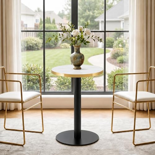 TesNus 23.6" Small Round Dining Table for 2, Circle Tulip Table, Faux Marble Top with Black Metal Pedestal Base, Modern Leisure Coffee Table for Small Spaces, Cafe, Office, White&Black - color: White Top&black Base