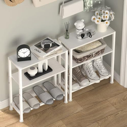 Narrow Side Table for Small Space, 2-Tier Small End Table with Shelf Holder, Slim Nightstand, Skinny Snack Couch Table in Living Room, Bedroom, Study, Kitchen and Balcony (White) - color: White