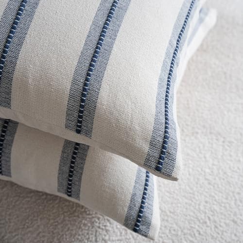 Cethom Boho Throw Pillow Covers 18x18 Set of 2, Navy Blue Striped Decorative Pillow Cases for Couch Chair Bed, Textured Farmhouse Modern Accent Cushion Covers for Living Room Bedroom Sofa Home Decor - color: Navy Blue, size: 18" x 18" (Pack of 2)