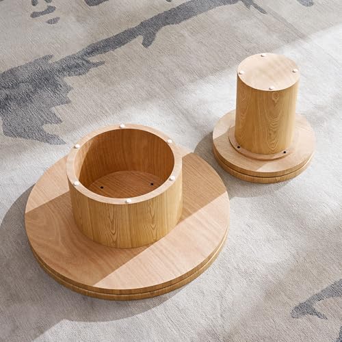 JUSTONE 35.43''Round Fluted Coffee Table,Farmhouse Wood Coffee Table for Living Room Apartment,Easy Assembly,Oak(ø35.43'' x 13.78'') - color: 31.49'' Round - Oak