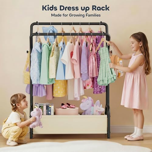 Kids Clothing Racks for Hanging Clothes Toddler Dress Up Rack Double Rods | Dress up Storage Portable Baby Closet for Dresses Child-Friendly Costume Garment Rack for Ages 3-8 Bedroom Playroom,Black - color: BLACK