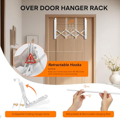FYY Over the Door Drying Rack, Foldable with 7 Hooks for Laundry Bathroom | Heavy Duty Metal, Adjustable Width, Hanging Towels Clothes, Space-Saving for Dorm Bedroom, Fits Doors up to 1.65"
