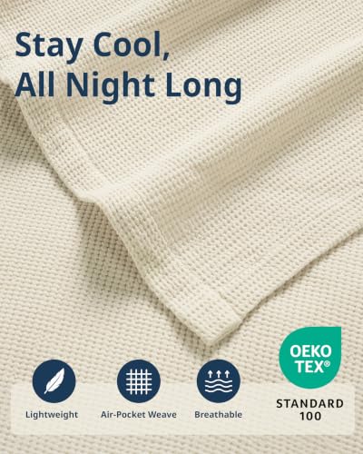 LANE LINEN Queen Blanket - 300 GSM Cotton - Warm & Cozy Blanket - Softer, Durable, Breathable & Classic Waffle Texture - Great for Everyday Bed Use & Relaxing on Couch - 90x90 inches - Sugar Swizzle - color: 07: Sugar Swizzle, size: Queen