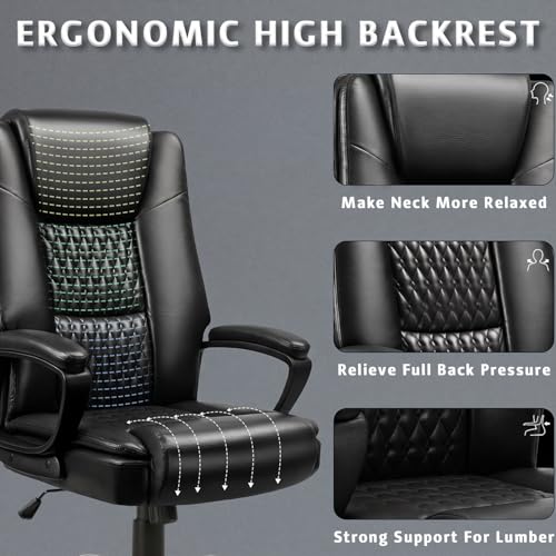 Home Office Executive Desk Chair, High Back PU Leather Chair, Height Adjustable Swivel Computer Chair with Padded Armrest (Black) - color: Black
